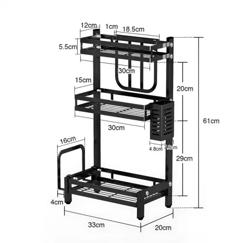 Modern Design Metal Frame Compact Kitchen Display Shelf with Measurements