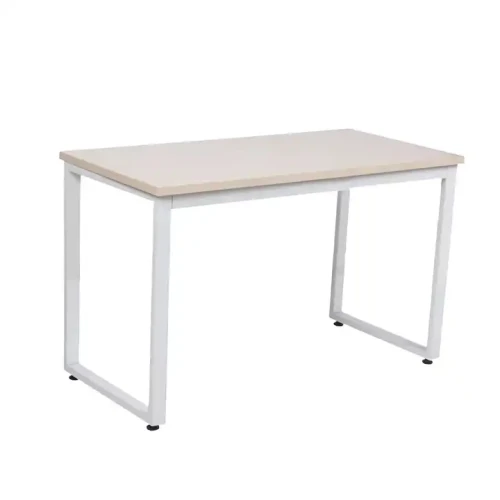 Table rectangulaire moderne à cadre métallique pour salle à manger ou bureau.