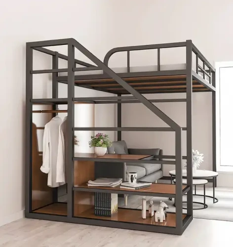 Luxury Design Space-Saving Metal Frame Bunk Bed with Sofa and Shelves for Indoor Home Furniture