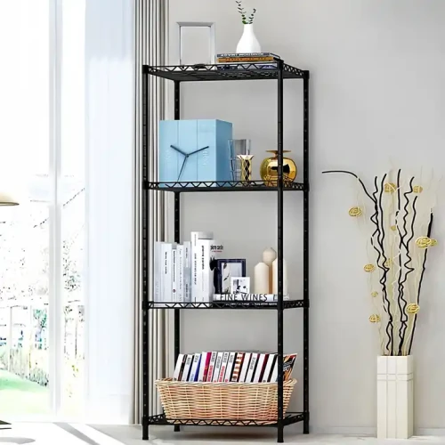 Modern 4-layer metal frame bookshelf for living room and bedroom.