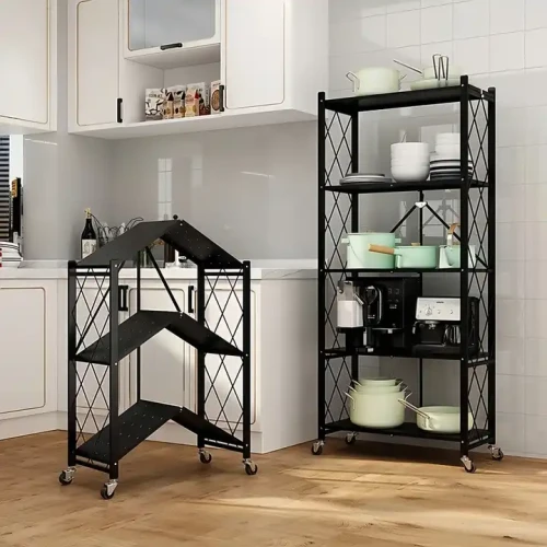 Modern Kitchen Metal Frame 5-layer Foldable Storage Shelf in use in kitchen.