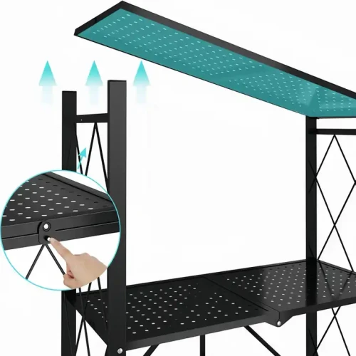 Modern Metal Frame Kitchen Shelf, 5-layer Foldable Storage Holder.