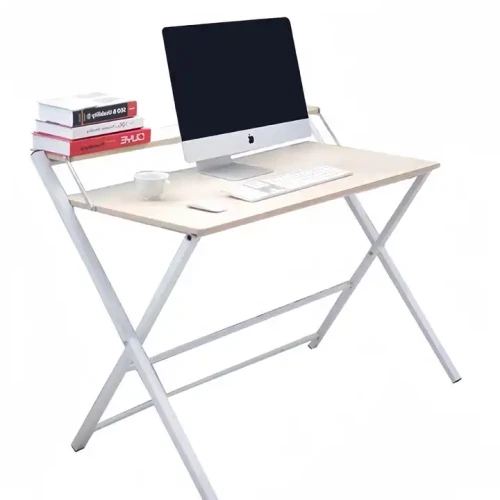 Modern foldable study table with computer and books.
