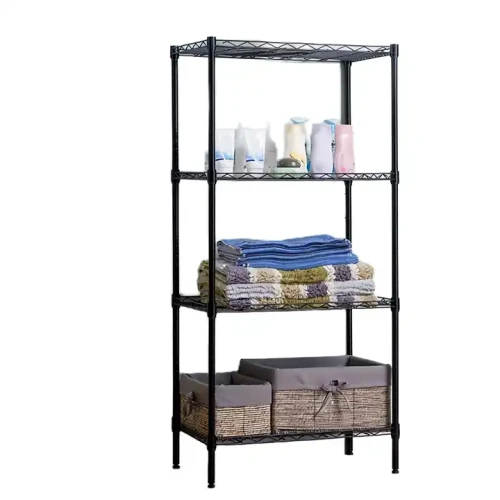 Bookcase For Indoor Outdoor Living Room Dining Kitchen Laundry Home Bar Modern 4-Layer Metal Frame Shelf with towels and storage bins