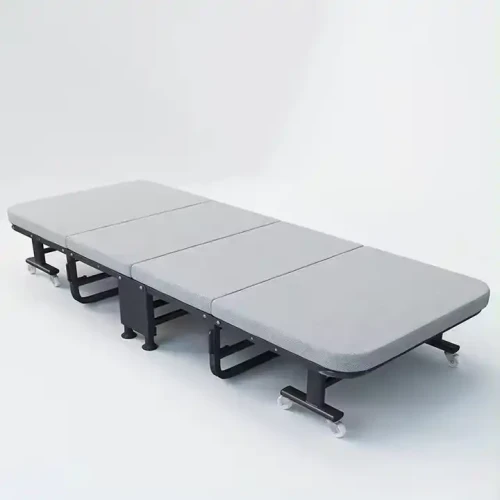 Modernes Metallbett mit klappbarer Funktion, platzsparend für Wohnheime.