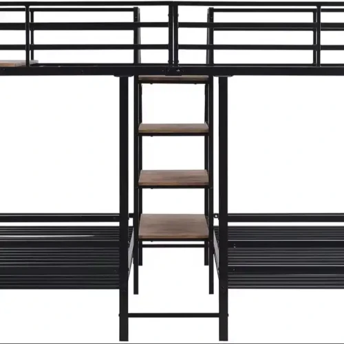 Bed Room Furniture black metal bunk bed with wooden steps