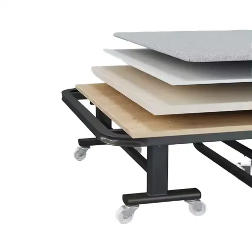 Modern Design Metal Bed With Foldable Feature For Dormitory Space-saving Luxury Sturdy Bedroom Furniture folded on wheels.