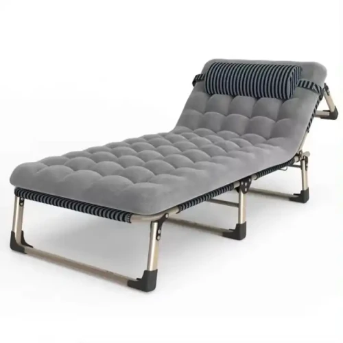 Lit pliable moderne en métal avec matelas, idéal pour dortoir ou hôtel.