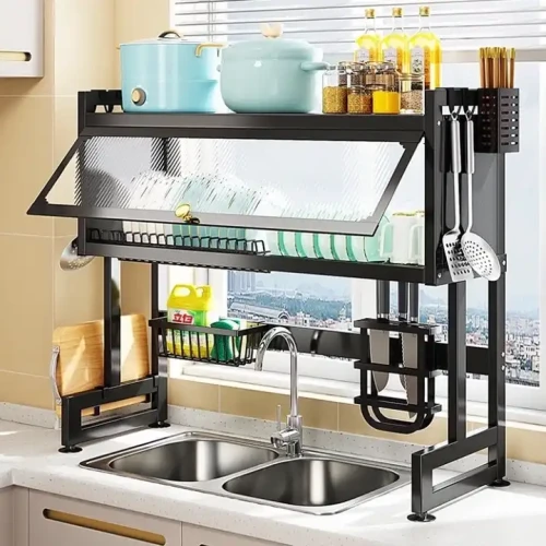 Smart Design Shelf with space-saving feature for household modern metal kitchen shelf for dishes and cooking tools above sink