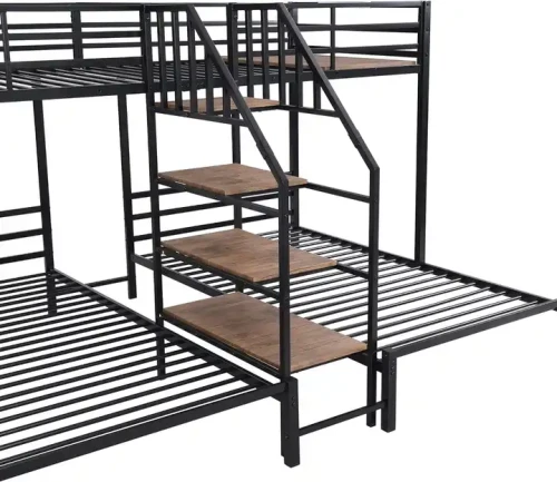 Bed Room Furniture metal bunk bed with wooden steps and guardrails