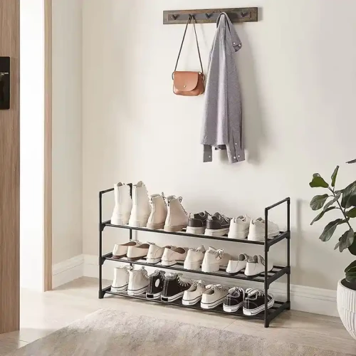 Modern Design Stackable Layer Metal Shoe Rack with shoes in hallway entrance