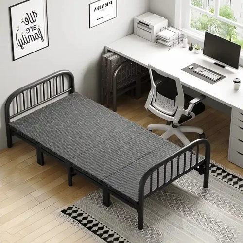 Modernes, faltbares Metall-Einzelbett für Schlafzimmer.