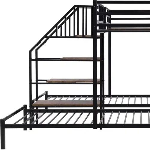 Modern Design Metal Frame Triple Bunk Bed for Adults with Staircase