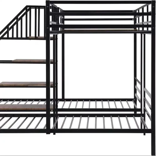 Modern Home Furniture Triple Bunk Bed with Metal Frame and Simple Design for Indoor Bedroom.