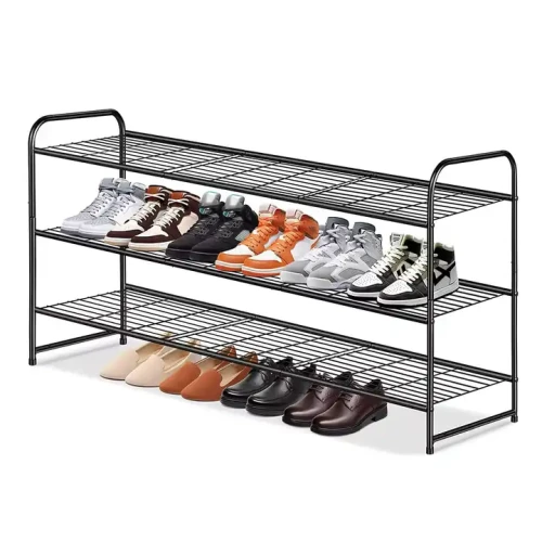 Modern Adjustable Design Indoor Entrance Home Furniture Metal Frame Shoes Rack with Extra Stackable Layer holding various shoes