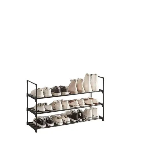 Modern Adjustable Design For Household Indoor Entrance Metal Frame Home Furniture Shoes Rack With Extra Stackable Layer filled with shoes