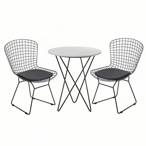 Günstige Terrassenstühle Gartenmöbel Metallgitterstuhl mit PU-Polster, schwarz, Set mit Tisch.