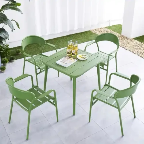 Hot Selling Outdoor Patio Set Furniture Dining Metal Garden Chairs arranged around a table