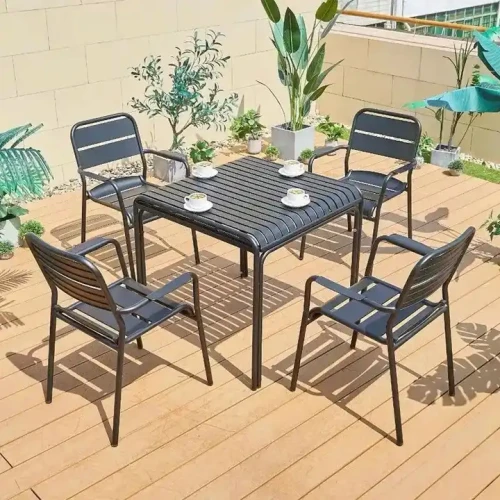 High Quality Outdoor Patio Garden Furniture Metal Table And Chairs Sets in a garden.