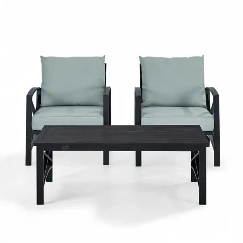 Garden Metal Chair And Table Luxury Outdoor Patio Furniture Set For Sale, black table with two matching armchairs