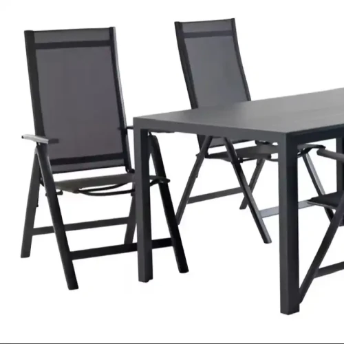 Moderner Design Klappbarer Metallrahmenstuhl und Tisch, tragbares Outdoor-Patio-Möbelset.