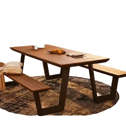 Metal Patio Furniture For Home Garden Use Modern Durable Outdoor Dining Table and Chair Set on a rug