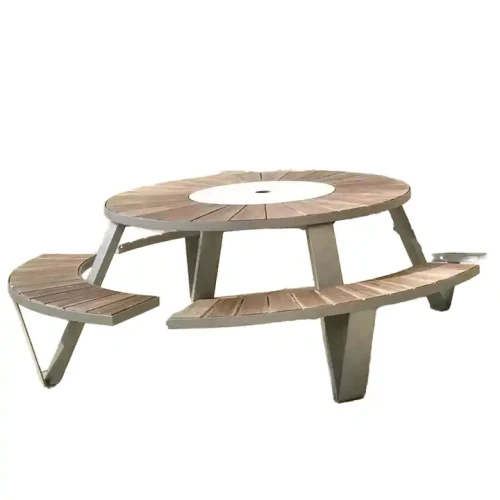 Durable Metal Frame Chairs With Round Wood Top Table Outdoor Patio Garden Dining Set