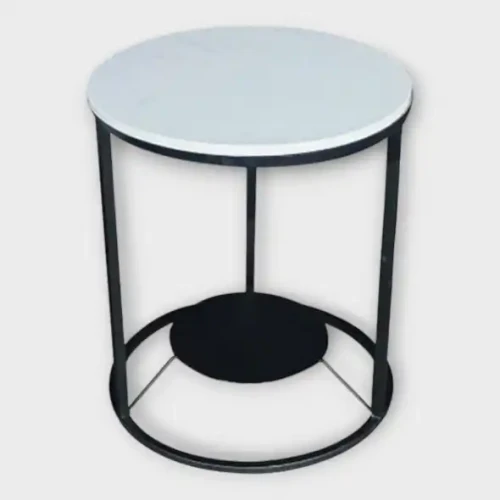 Round metal frame side table with white top - Modern Luxury Design Metal Material Balcony Decoration Dining Set Swinging Chair Indoor Outdoor Home Furniture Tea Table Set.
