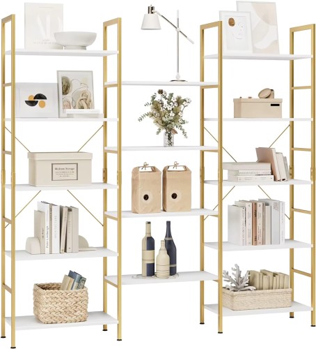 Modern Display Rack with Metal Frame and MDF Shelves for Books and Decor.