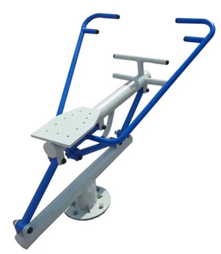 Outdoor fitness body building single exercise equipment for parks in blue and white.