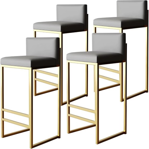 Modern Kitchen Bar Stools with Back, PU Leather Upholstered, Counter Height, Armless, Gold Frame, Set of 4.