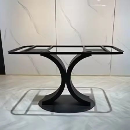 Custom iron table base frame for coffee table with unique design.