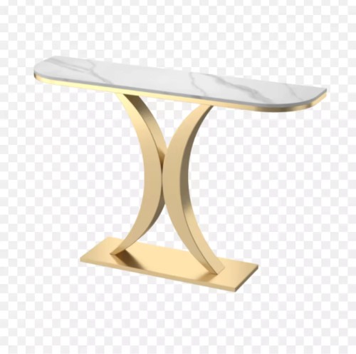 Table en marbre avec cadre en acier inoxydable doré, design moderne et luxueux.