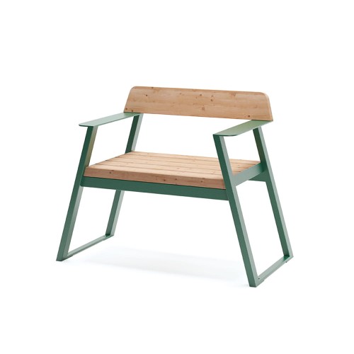 Nørrebro 1 Person Backrest Bench w/ Armrest in green and wood finish.