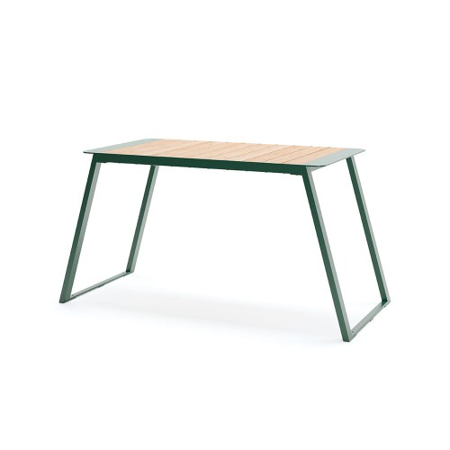 Table de jardin Nørrebro 150 cm avec plateau en bois et cadre vert, design moderne pour 4-6 personnes.