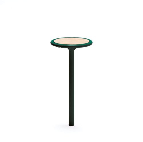 Nordhavn Outdoor Bar Table 110 cm with a wooden top and green metal base.