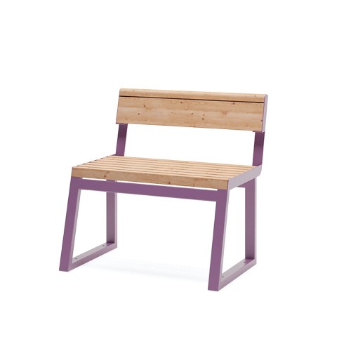 Banc en bois pour 1 personne avec dossier Amager, structure métallique violette.