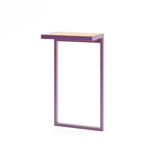 Amager Outdoor Bar Table with purple frame and wooden top.