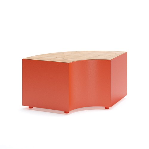 Valby Public Backless Bench | Quarter Round - modern orange bench with wooden seat