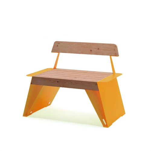 Nyboder 1 Person Backrest Bench in yellow and wood finish