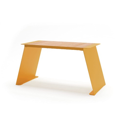 Nyboder Outdoor Table 150 cm 4-6 Seats, yellow base with wooden top.