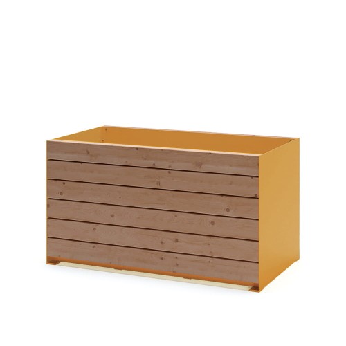 Jardinière extérieure Nyboder en bois et métal jaune, capacité de 325 litres.