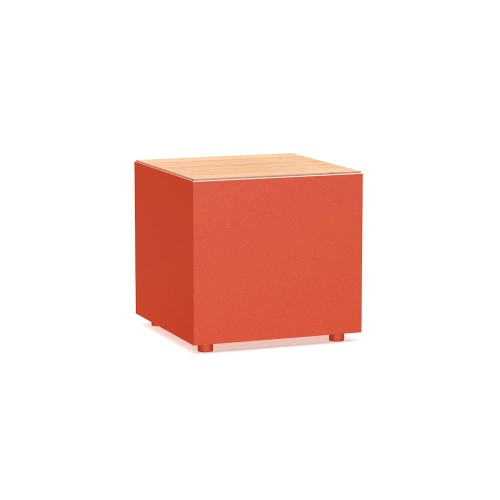 Cube de rangement Banc Public Sans Dossier Valby en rouge avec dessus en bois.