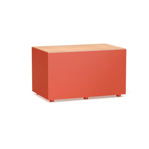 Valby Public Backless Bench | Rectangular in orange with wooden top.