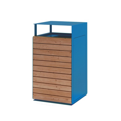 Poubelle de rue Frederiksberg en bois et métal bleu pour espaces publics.