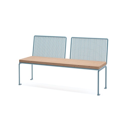 Banc public avec dossier Østerbro 3 places en métal bleu avec assise en bois.