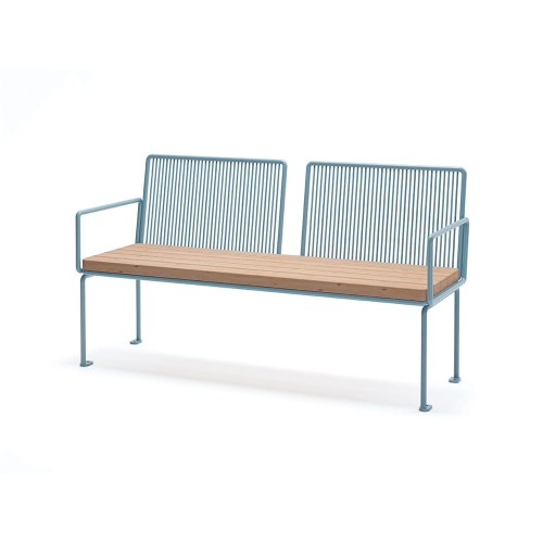 Bench Østerbro 3 Seater Public Backrest with Armrests, modern metal and wood design.