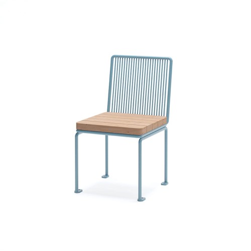 Østerbro 1 Person Backrest Bench with blue metal frame and wooden seat.