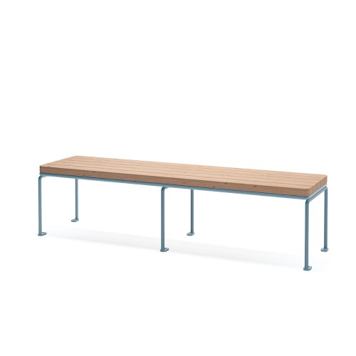 Østerbro 4 Seater Public Backless Bench with wooden seat and steel frame.