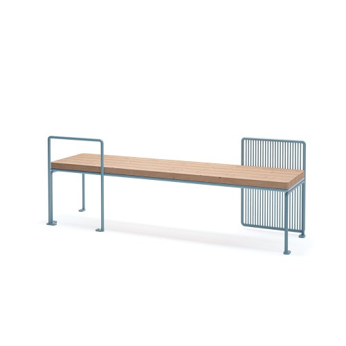 Østerbro 4 Seater Public Backless Bench with Armrest in metal and wood.